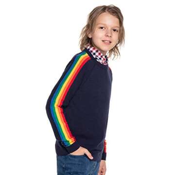 Kid Nation Boys Rainbow Striped Long Sleeve Sweater Pullover Cotton Crew Neck Casual Sweatshirt Navy 10-12Y