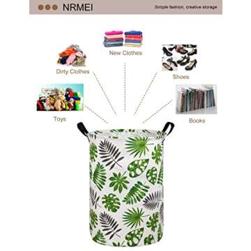 NRMEI Round Storage Basket Laundry Basket Foldable Waterproof Coating Nursery Hamper for Living Room Bedroom and Clothes Toys(Round Leaf)