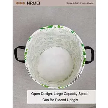 NRMEI Round Storage Basket Laundry Basket Foldable Waterproof Coating Nursery Hamper for Living Room Bedroom and Clothes Toys(Round Leaf)