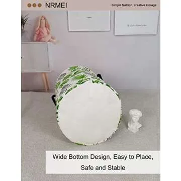 NRMEI Round Storage Basket Laundry Basket Foldable Waterproof Coating Nursery Hamper for Living Room Bedroom and Clothes Toys(Round Leaf)