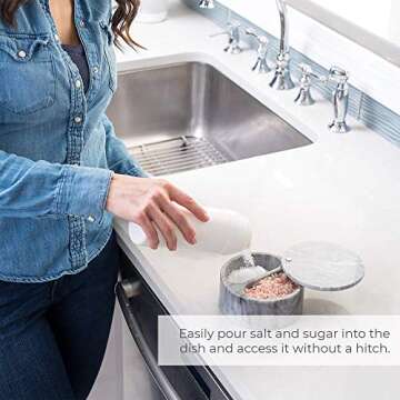 Elegant Marble Salt Cellar with Dual Compartments for Spices