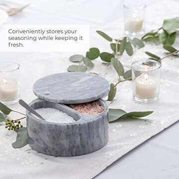Elegant Marble Salt Cellar with Dual Compartments for Spices