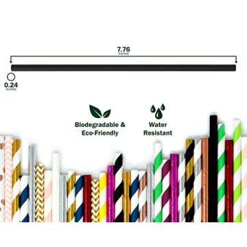 150-Pack Biodegradable Black Paper Straws - Black Cake Pop Sticks for Weddings, Birthdays, Anniversa...