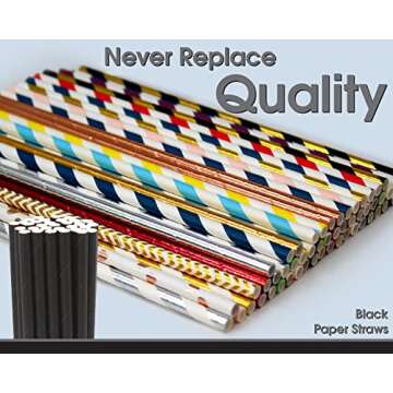 150-Pack Biodegradable Black Paper Straws - Black Cake Pop Sticks for Weddings, Birthdays, Anniversaries, Holiday Celebrations, Party Decor, and Supplies - Disposable Drinking Straws