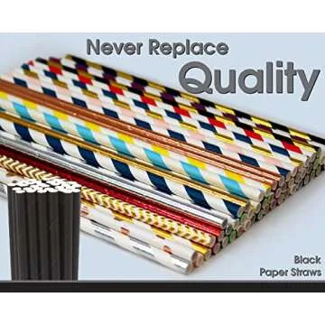 150-Pack Biodegradable Black Paper Straws - Black Cake Pop Sticks for Weddings, Birthdays, Anniversaries, Holiday Celebrations, Party Decor, and Supplies - Disposable Drinking Straws