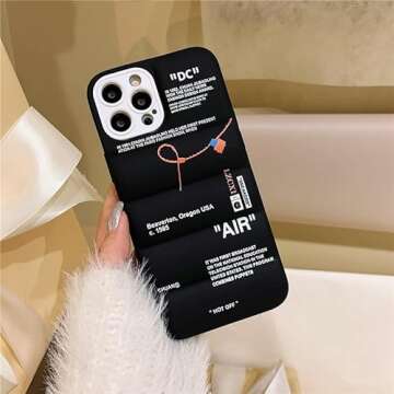 Brooker Hot Off Sports Shoes Brand Phone Puffer Case Puffy Cover for iPhone 13 12 Mini 11 X XS Max XR 7 8 Plus Sneakers ins White or Black Label Soft Cover-White for iPhone 12PROMAX