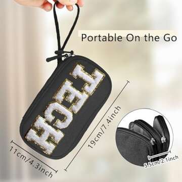 COSHAYSOO Small Electronics Organizer Travel Bag with Chenille Letter Patch TECH for Men Women Chris...