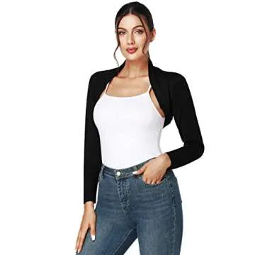 J.Corrine Women's Shrugs Long Sleeve Bolero Shrug Open Front Cropped Cardigan for Dresses Casual Black S