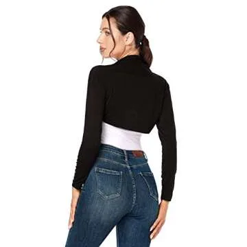 J.Corrine Women's Shrugs Long Sleeve Bolero Shrug Open Front Cropped Cardigan for Dresses Casual Black S