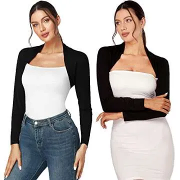 J.Corrine Women's Shrugs Long Sleeve Bolero Shrug Open Front Cropped Cardigan for Dresses Casual Black S