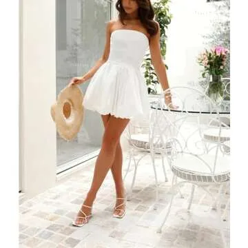 MYBFYABO Women Y2k Puff Bubble Dress 2024 Summer Strapless Mini Dress Casual Patchwork Bandeau Tube Corset Party Sundress (White, M)