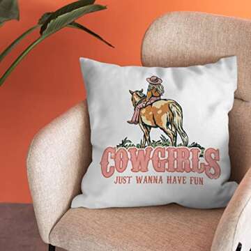 Burosev Cowgirls Just Wanna Have Fun Soft Throw Pillow Cover, Retro Cowgirl Cowboy Horses Decorative Pillowcase, Motivational Western Decor Decorations for Home Bedroom Sofa Girls Room (18 x 18 Inch)