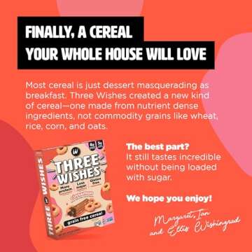 Plant-Based and Vegan Breakfast Cereal by Three Wishes - Cinnamon, 6 Pack - More Protein and Less Sugar Snack - Gluten-Free, Grain-Free - Non-GMO