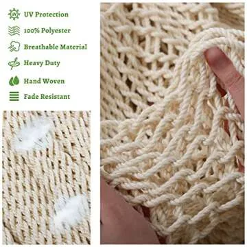 Large Hammock Chair with Hanging Hardware, Caribbean Hammock Hanging Rope Swing Chair No Spreader Bar, XL Hammock Chair Outdoor, Indoor, Bedroom, 330 LBS Weight Capacity, Beige