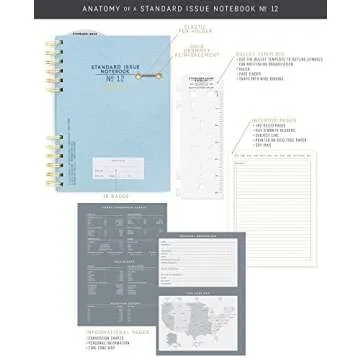 DesignWorks Ink Standard Issue No. 12 Blue Undated Planner Notebook Journal with Lined Pages, Elastic Pen Holder, and Durable Spiral Binding for Work, Writing, Journaling - 6" x 8.25", JS892-2050Z