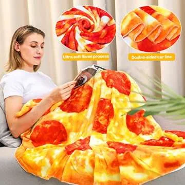 M&C Music Color Pizza Blanket 60 inchs Double Sided, Giant Tortilla Blanket Adult Size Round Funny Blankets for Adults Teens Kids, Realistic Food Blanket Throw Wrap Blanket (60 inch, Pizza)