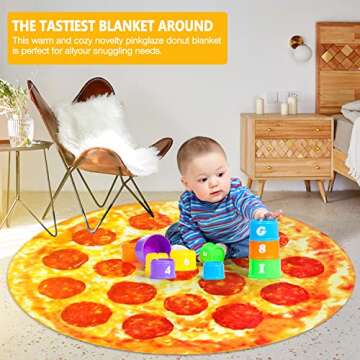 M&C Music Color Pizza Blanket 60 inchs Double Sided, Giant Tortilla Blanket Adult Size Round Funny Blankets for Adults Teens Kids, Realistic Food Blanket Throw Wrap Blanket (60 inch, Pizza)