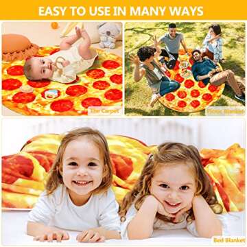 M&C Music Color Pizza Blanket 60 inchs Double Sided, Giant Tortilla Blanket Adult Size Round Funny Blankets for Adults Teens Kids, Realistic Food Blanket Throw Wrap Blanket (60 inch, Pizza)