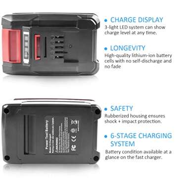 2 Packs 18V 6000mAh Battery Packs Compatible with Einhell Tools X-Change 4511396 4511437neu PXBP-600 PX-BAT52 Cordless Power Tools Battery