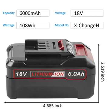 2 Packs 18V 6000mAh Battery Packs Compatible with Einhell Tools X-Change 4511396 4511437neu PXBP-600 PX-BAT52 Cordless Power Tools Battery