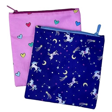 Yumbox Reusable Fabric Sandwich and Snack Bags (2-Pack) Fun Unicorns and Hearts Prints for Toddler a...