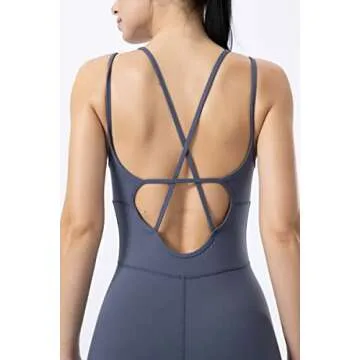 SUHK ASANA Women’s Bodysuit Sleeveless Bodycon Rompers Backless Cross Sports Gym Workout Butt Lifting Yoga Jumpsuit