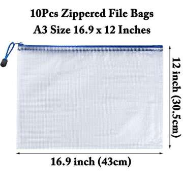 10Pcs Zipper File Bags, AUSTARK Waterproof Zipper Pouch, PVC Document Bag Zipper Folders Document Pouch Receipts Organizer for Office School Home Travel (A3 Size 16.9 x 12 Inches White)