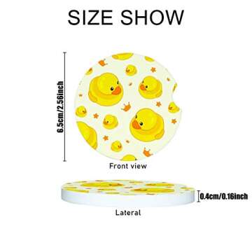 Car Coasters for Cup Holder 2 Pack Cute Yellow Rubber Duck Women Men Drinks 2.56 inch Cork Base Auto...