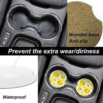 Car Coasters for Cup Holder 2 Pack Cute Yellow Rubber Duck Women Men Drinks 2.56 inch Cork Base Auto Cupholder Accessories Finger Notch for Easy Removal