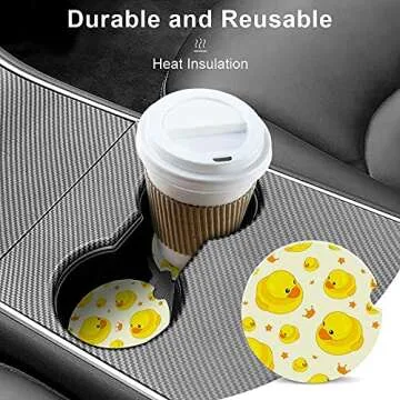 Car Coasters for Cup Holder 2 Pack Cute Yellow Rubber Duck Women Men Drinks 2.56 inch Cork Base Auto Cupholder Accessories Finger Notch for Easy Removal