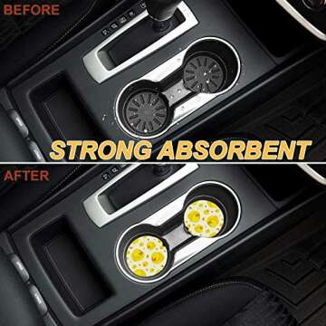 Car Coasters for Cup Holder 2 Pack Cute Yellow Rubber Duck Women Men Drinks 2.56 inch Cork Base Auto Cupholder Accessories Finger Notch for Easy Removal