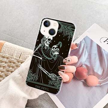 Qivtpjkrin The Devil Tarot Card Skull Black Case for iPhone 13, Trippy Psychedelic Aesthetic Tarot Card Cool Skeleton Case for Girls Boys Men, Trendy TPU Bumper Cover for iPhone 13