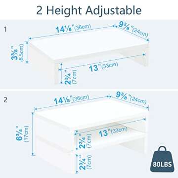 TEAMIX White Monitor Stand Riser-2 Pack,Wood 2 Tier Adjustable Dual Monitor Riser for 2 Monitors/Laptop/PC Computer Stand for Desk