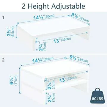 Adjustable TEAMIX White Monitor Stand Riser - 2 Pack