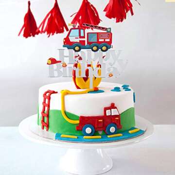 Acrylic Fire Truck Happy Birthday Cake Topper Fire Fireman Theme Birthday Party Decoration Suppliers