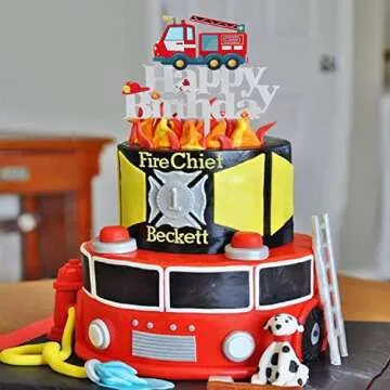 Acrylic Fire Truck Happy Birthday Cake Topper Fire Fireman Theme Birthday Party Decoration Suppliers