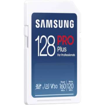 SAMSUNG PRO Plus Full Size 128GB SDXC Memory Card, Up to 180 MB/s, Full HD & 4K UHD, UHS-I, C10, U3, V30 for DSLR, Mirrorless Cameras, PCs, MB-SD128S/AM, 2023
