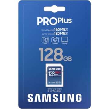 SAMSUNG PRO Plus Full Size 128GB SDXC Memory Card, Up to 180 MB/s, Full HD & 4K UHD, UHS-I, C10, U3, V30 for DSLR, Mirrorless Cameras, PCs, MB-SD128S/AM, 2023