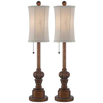 Regency Hill Bertie Traditional Natural Cottage Buffet Table Lamps 28" Tall Skinny Set of 2 Warm Bro...