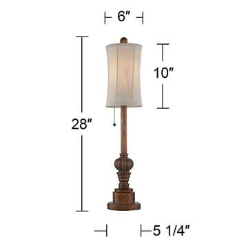 Regency Hill Bertie Traditional Natural Cottage Buffet Table Lamps 28" Tall Skinny Set of 2 Warm Brown Wood Tone Fabric Drum Shade Decor for Living Room Bedroom House Bedside Nightstand Home