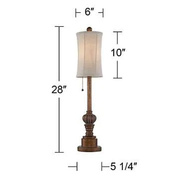 Regency Hill Bertie Traditional Natural Cottage Buffet Table Lamps 28" Tall Skinny Set of 2 Warm Brown Wood Tone Fabric Drum Shade Decor for Living Room Bedroom House Bedside Nightstand Home