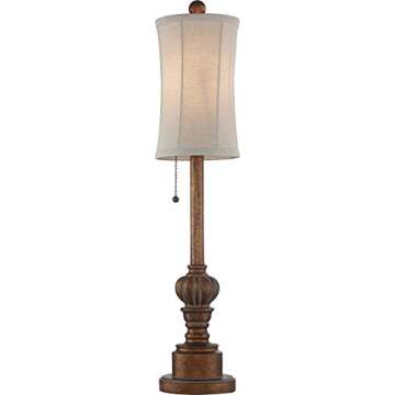 Regency Hill Bertie Traditional Natural Cottage Buffet Table Lamps 28" Tall Skinny Set of 2 Warm Brown Wood Tone Fabric Drum Shade Decor for Living Room Bedroom House Bedside Nightstand Home