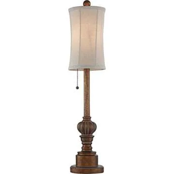 Regency Hill Bertie Traditional Natural Cottage Buffet Table Lamps 28" Tall Skinny Set of 2 Warm Brown Wood Tone Fabric Drum Shade Decor for Living Room Bedroom House Bedside Nightstand Home