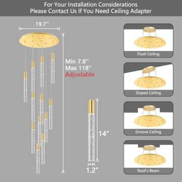 118" High Ceiling Chandeliers for Entryway Living Room Modern LED Lights Pendant lamparas Crystal Di...