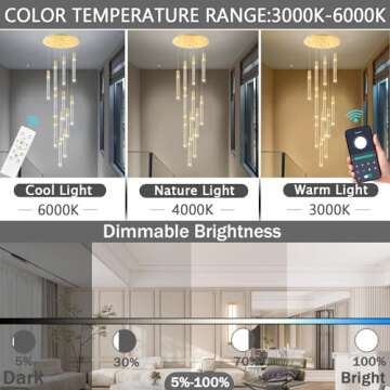 118" High Ceiling Chandeliers for Entryway Living Room Modern LED Lights Pendant lamparas Crystal Dining Room Light Fixutres Staircase Foyer Entrance with Dimmable Lighting