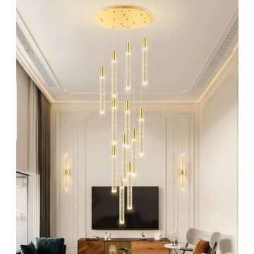 118" High Ceiling Chandeliers for Entryway Living Room Modern LED Lights Pendant lamparas Crystal Dining Room Light Fixutres Staircase Foyer Entrance with Dimmable Lighting