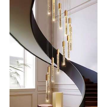 118" High Ceiling Chandeliers for Entryway Living Room Modern LED Lights Pendant lamparas Crystal Dining Room Light Fixutres Staircase Foyer Entrance with Dimmable Lighting