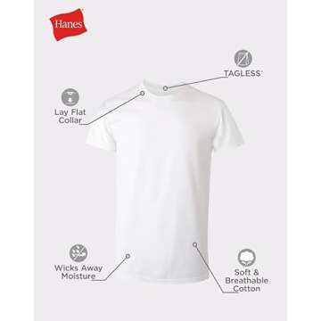 Hanes Men Hanes Men's White Performance Moisture-Wicking Crewneck Undershirt Tees, 5-Pack, White, Small
