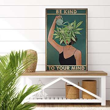 Quark Vintage Be Kind To Your Mind Hippie Boho Art Poster Aesthetic Green Botanical Floral Print Pai...