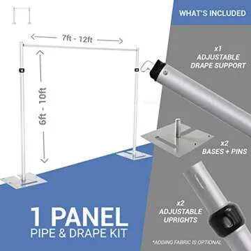 Event Decor Direct 1 - Panel Pipe and Drape Kit - Crossbar for Pipe and Drape with Friction Locks - Sheer Voile Drape - 6-10 Feet Tall x 7-12 Feet Wide (Adjustable) - Only Hardware